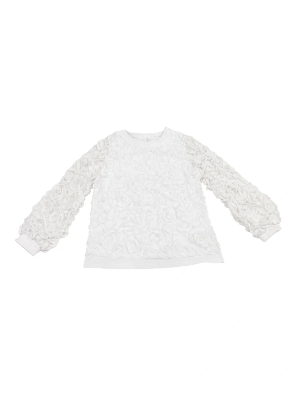 Joh. White Rose Petal Sheer Sleeve Top Cotton Blend Long Sleeve XS - Picture 4 of 9